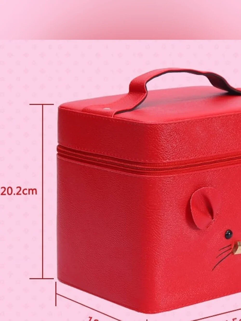 Large Capacity Cosmetic Train Case with Mirror Double Layered Red Portable